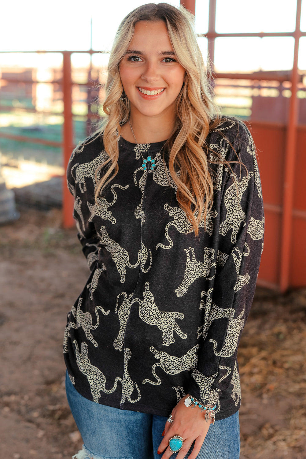 Top for Women Long-Sleeve Lively Cheetah Print