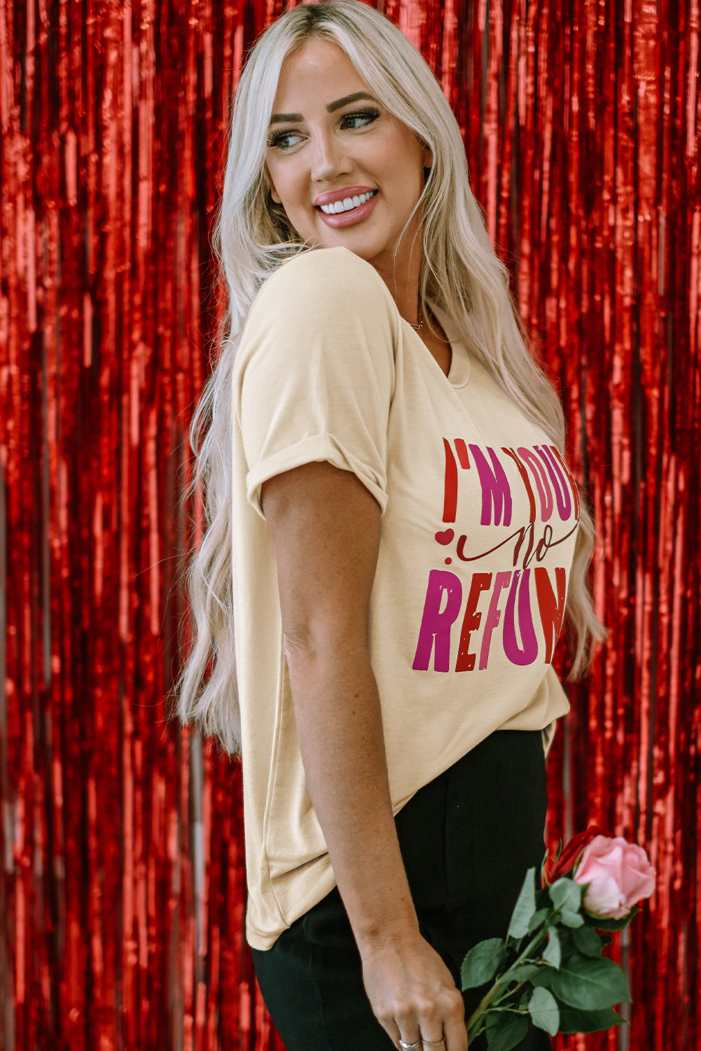 Tee for Women Graphic-Print I'm Yours No Refunds Crew Neck