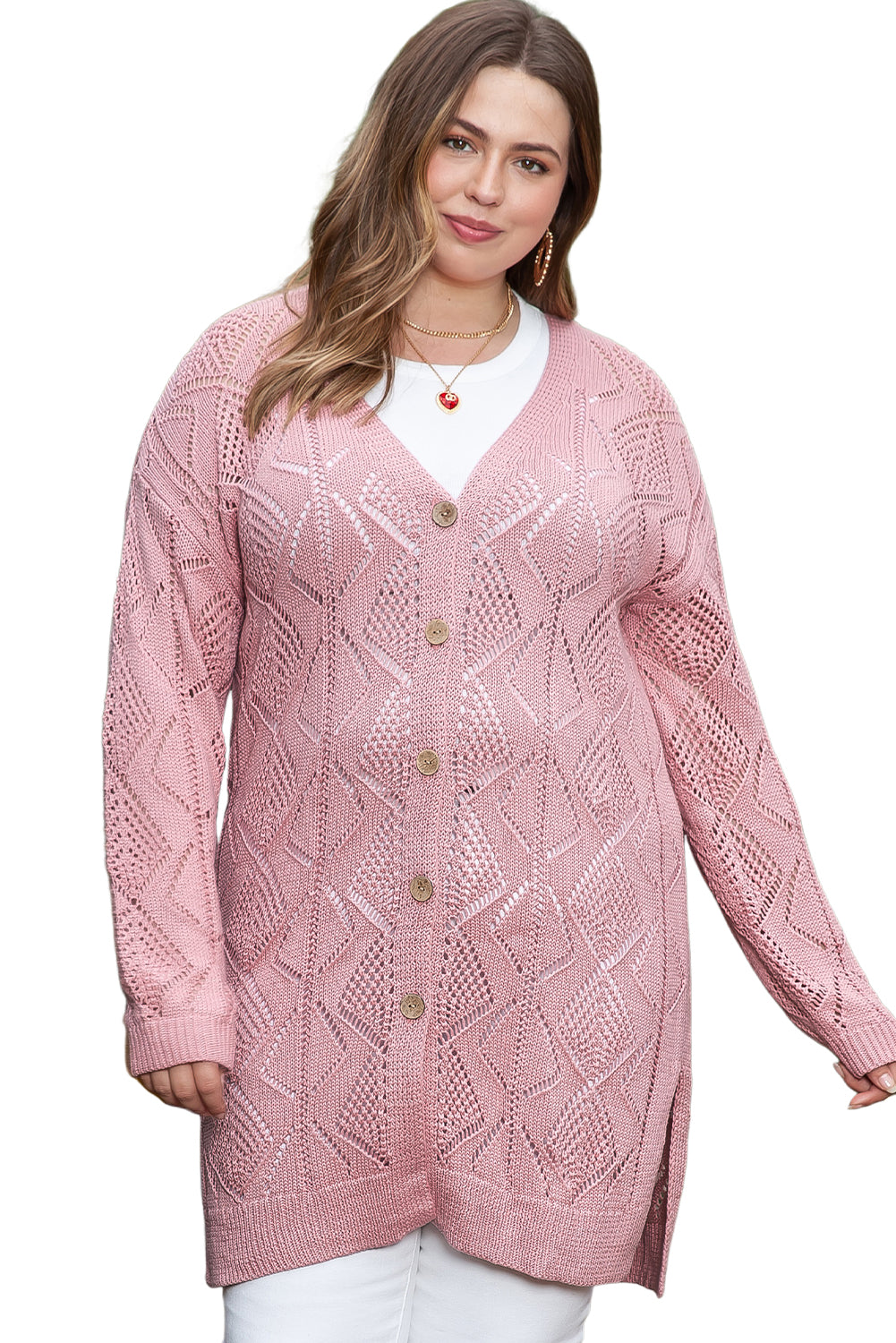 Women's Cardigan Featuring Button-Front Plus Size Open Knitted