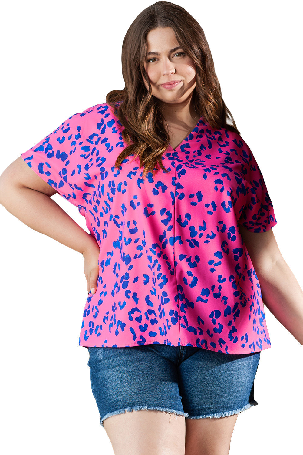 Women's Print Plus Size Contrast Leopard-Print Blouse