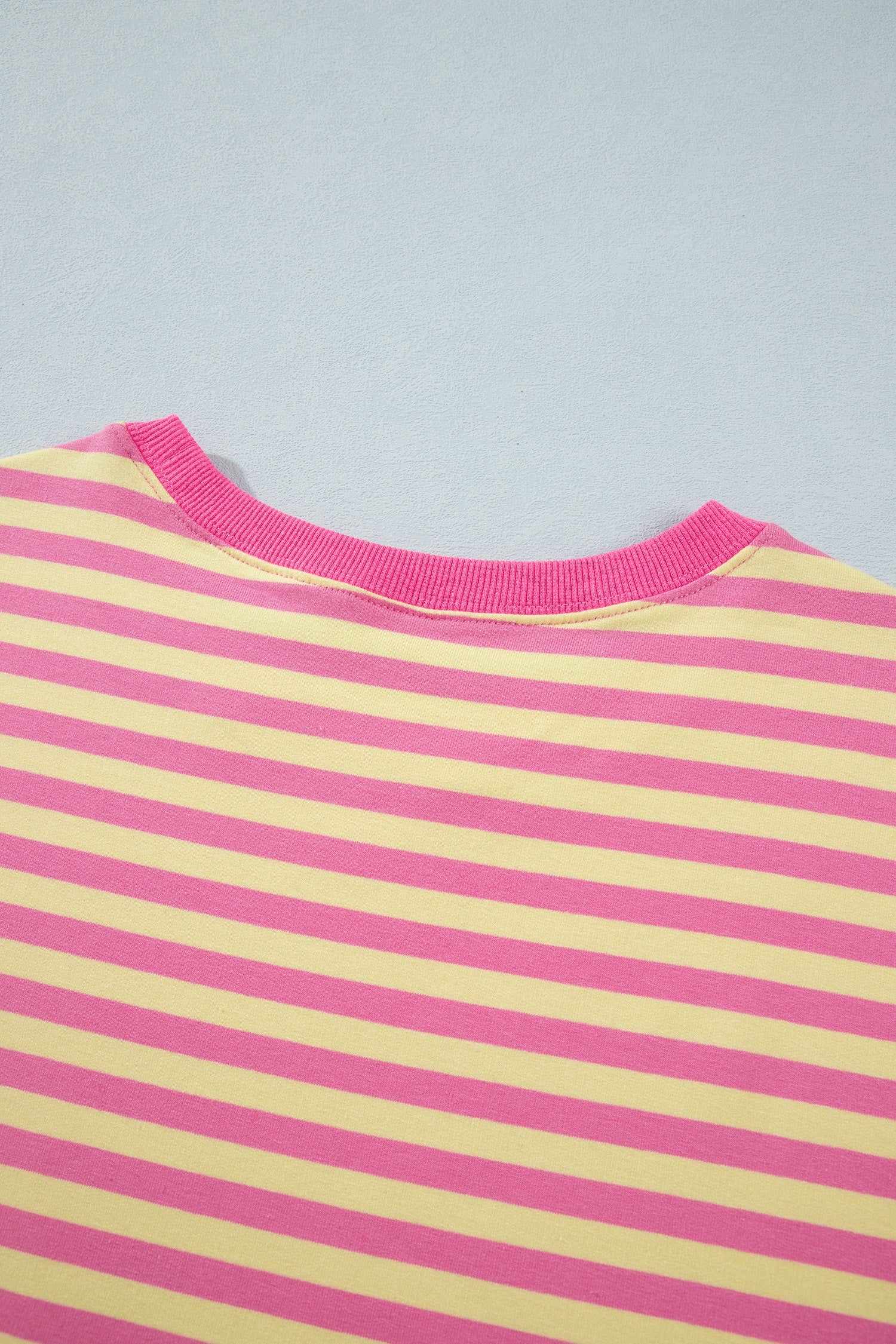 Stripe Colorblock Trim Crew-Neck Loose Tee Drawcord Elastic Waist 2pcs Pant Set in Pink