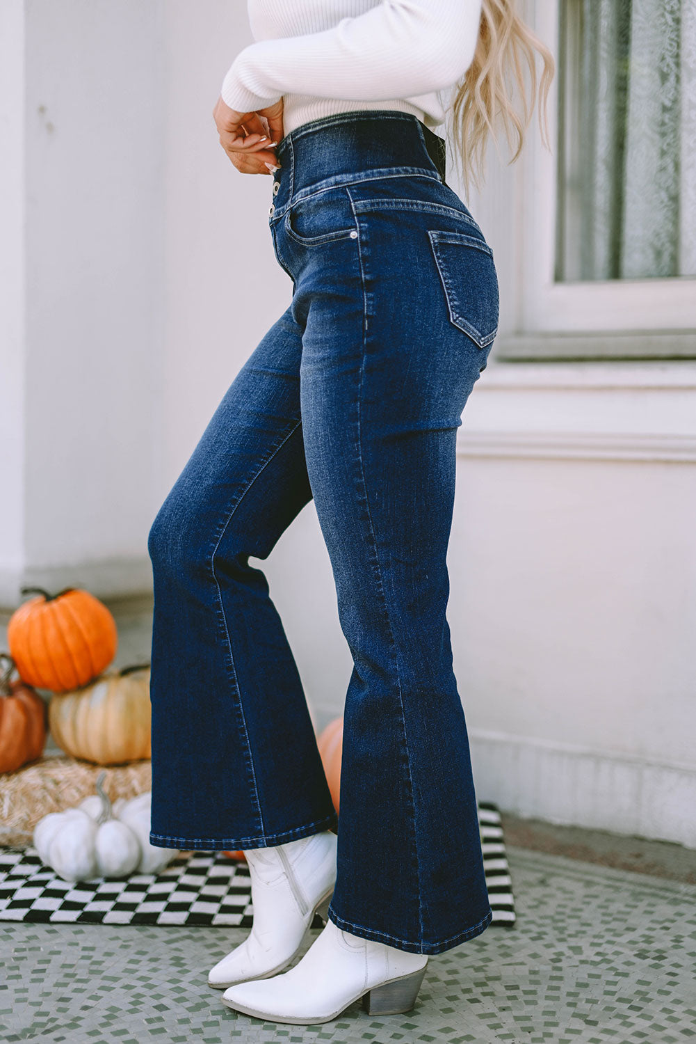 Women's Flare Jeans with Waistband Elastic Wide