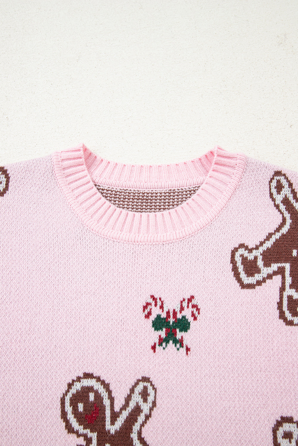Christmas Ginger Bread Man Print Round-Neck Everyday Knit Top