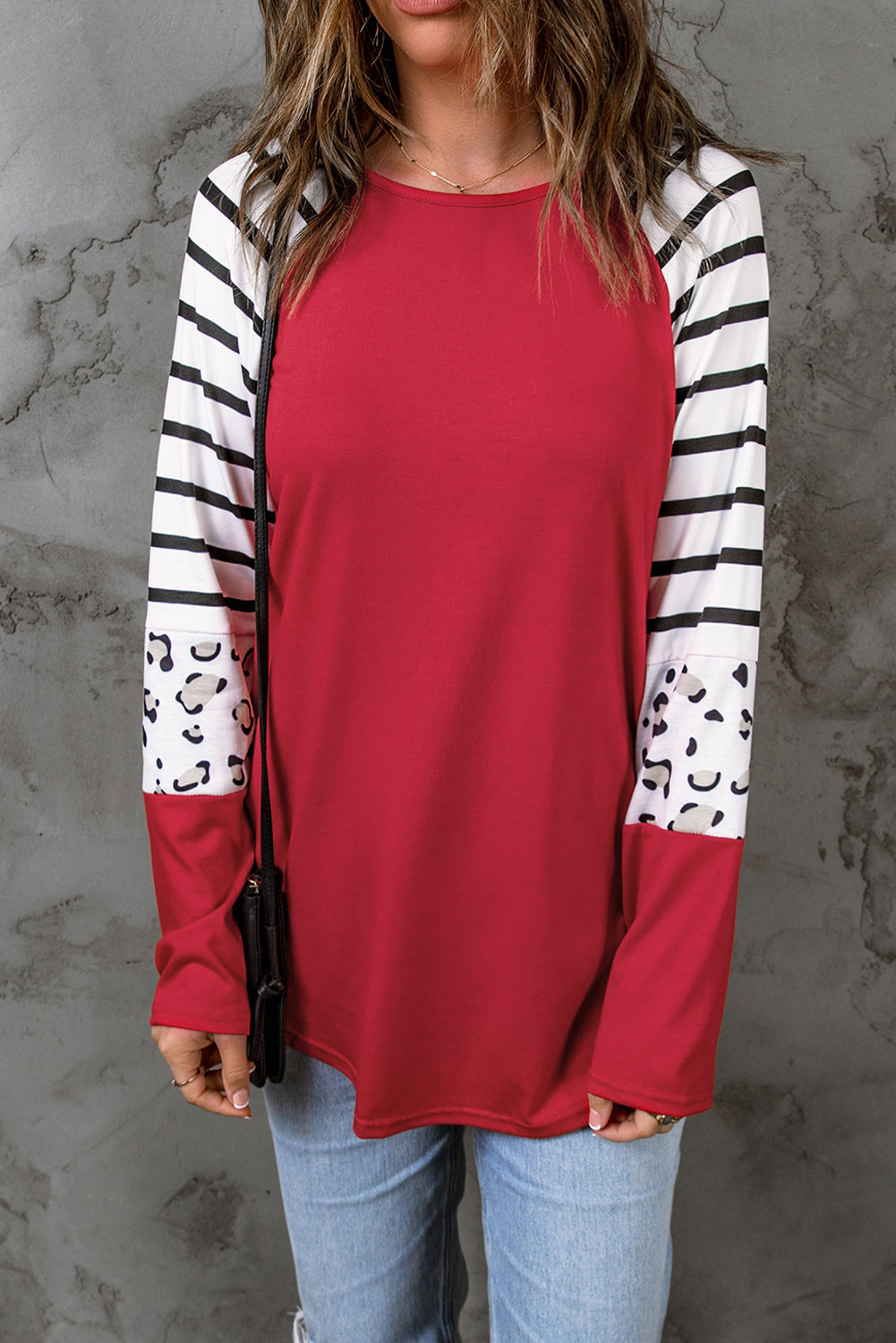Women's Top with Red Striped Long-Sleeve