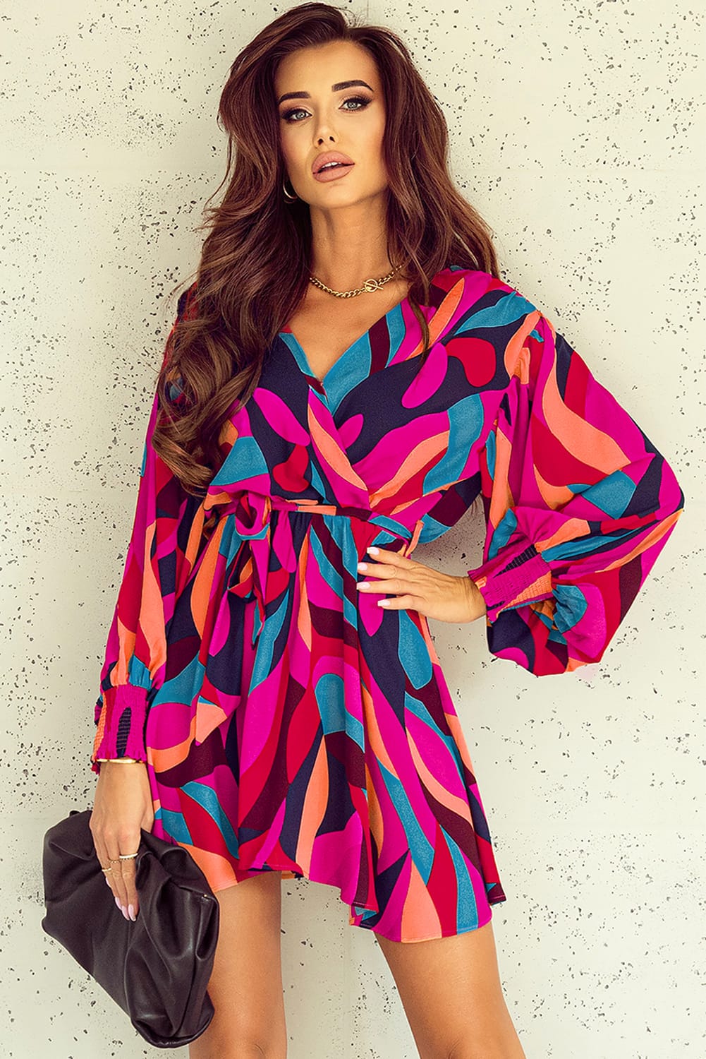 Women's Sleeve Belted Balloon Mini Dress