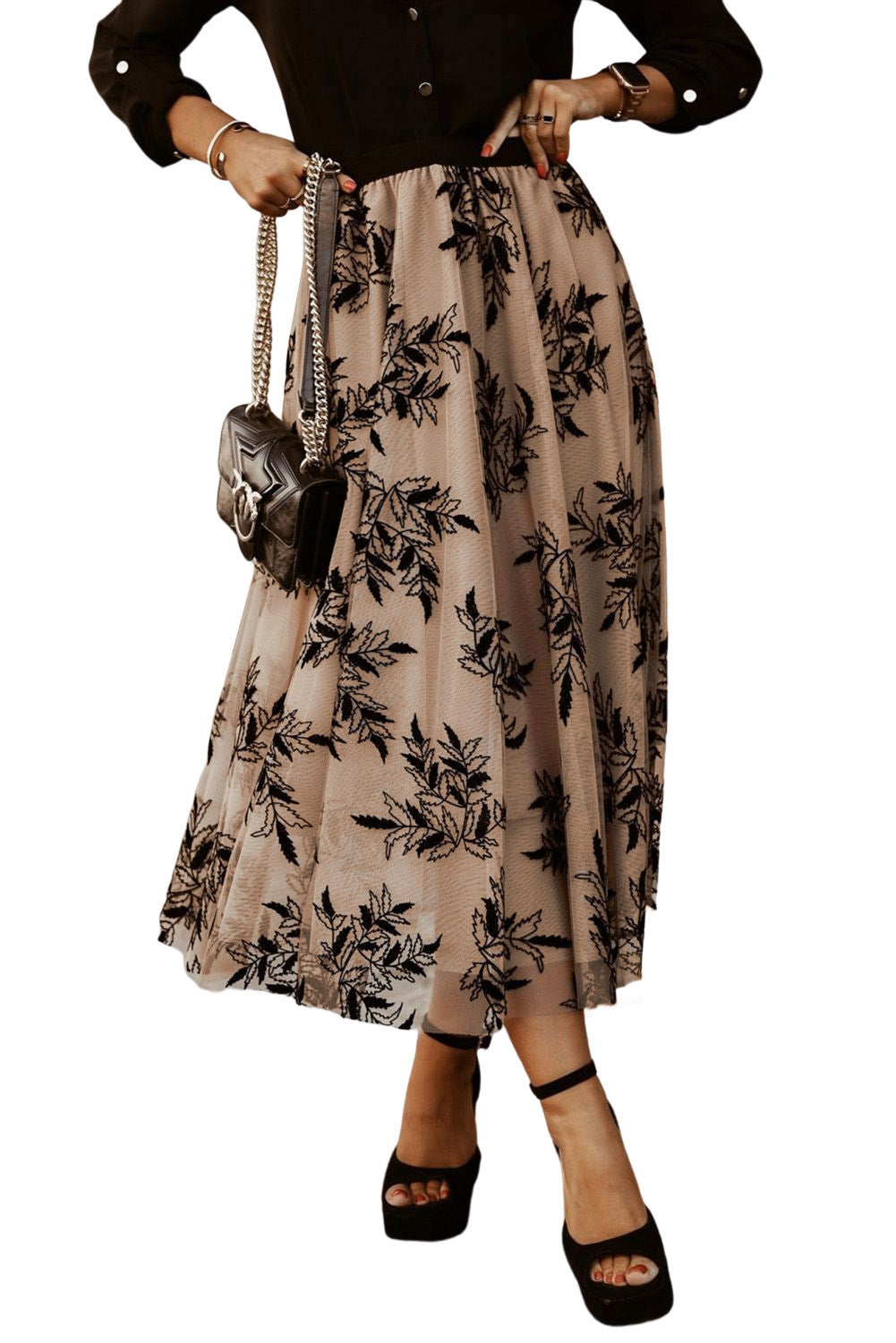 Women's Skirt Featuring Floral-Print Leaves High-Rise Maxi