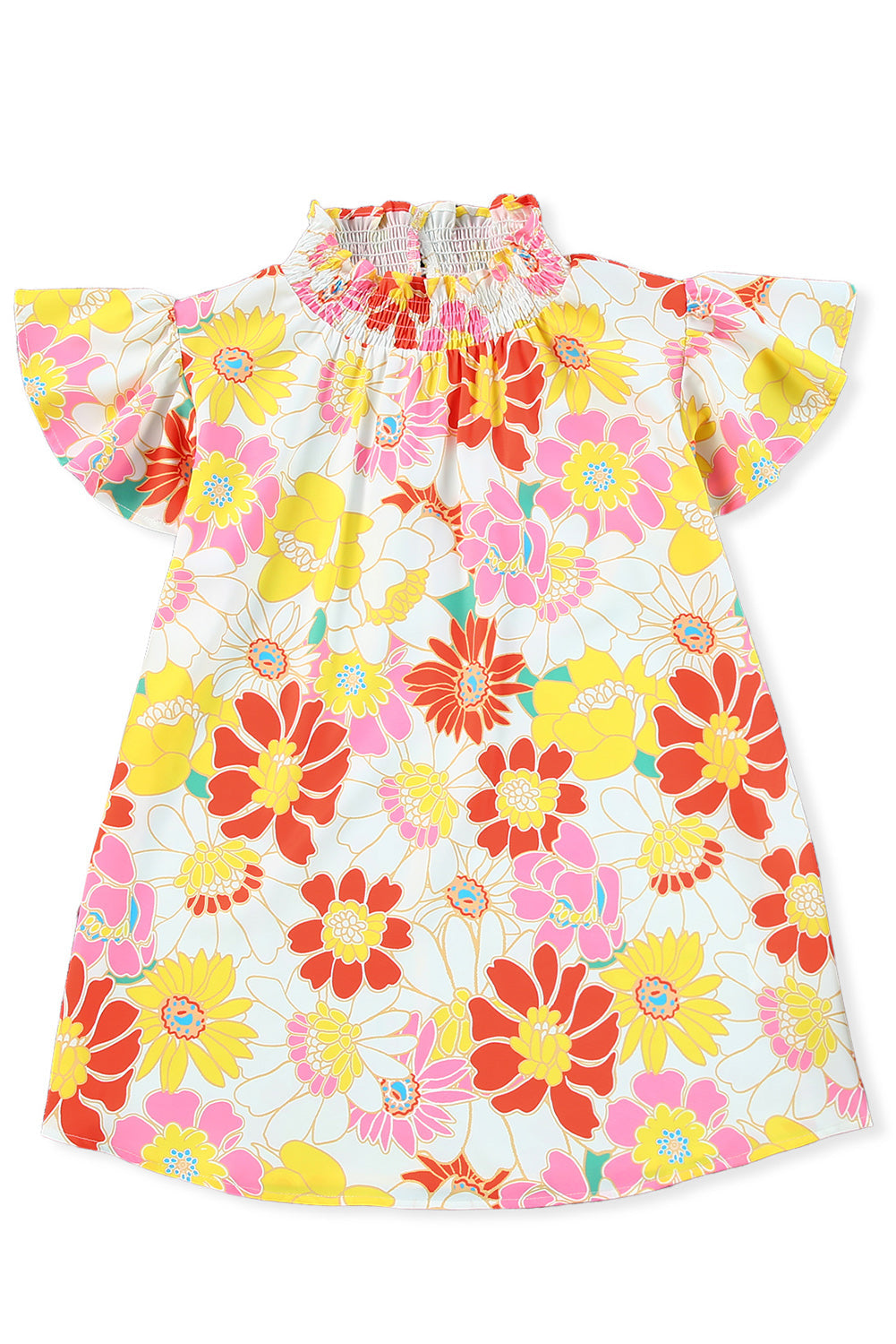 Women's Stand Collar Flutter Floral-Print Top