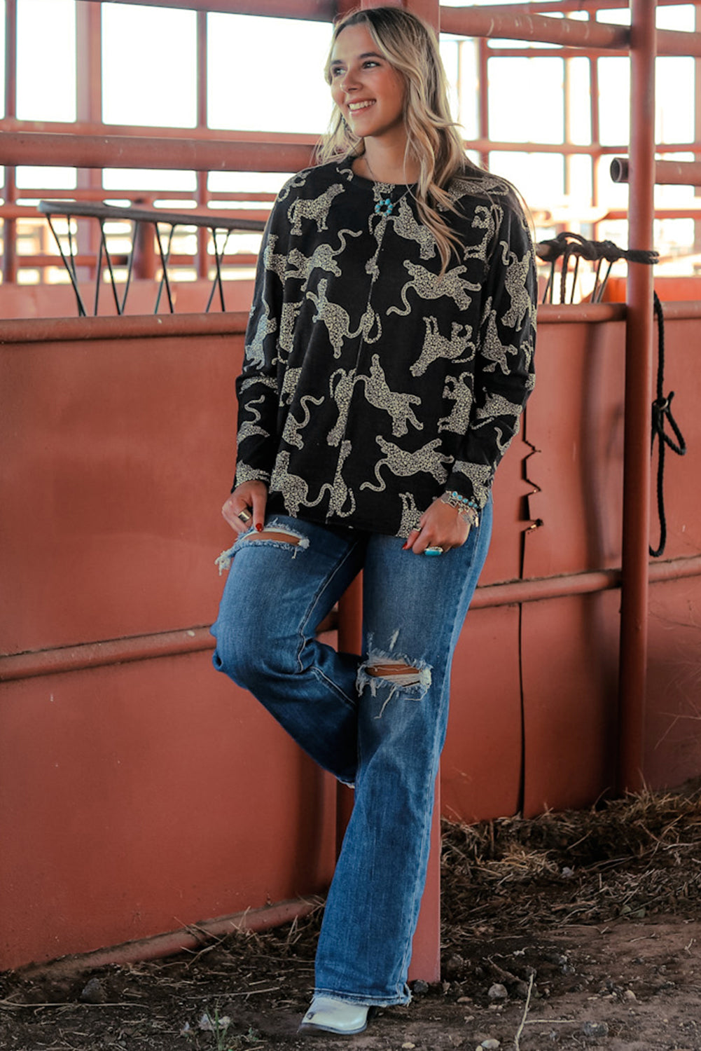 Top for Women Long-Sleeve Lively Cheetah Print