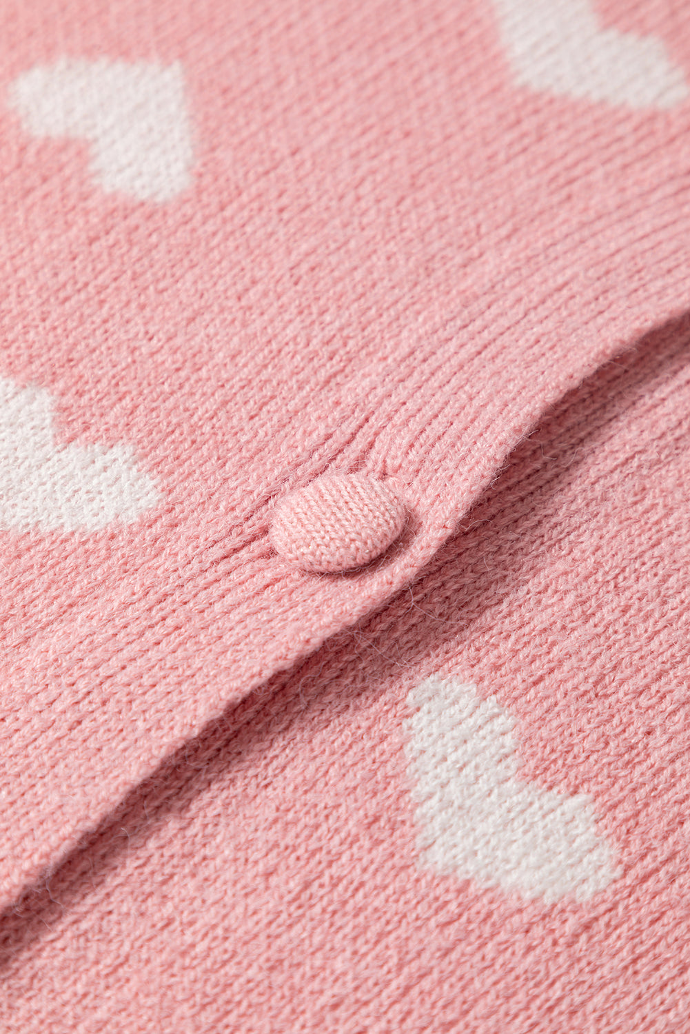 Heart Front Pattern Button Cardigan Knit Top in Light Pink