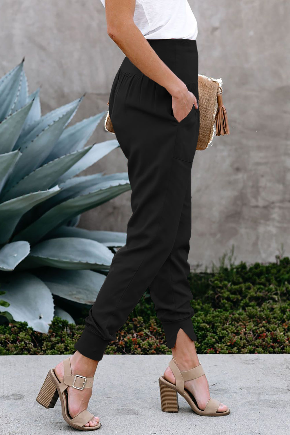 Women's Joggers with Womens Black Pocket-Detail Cotton