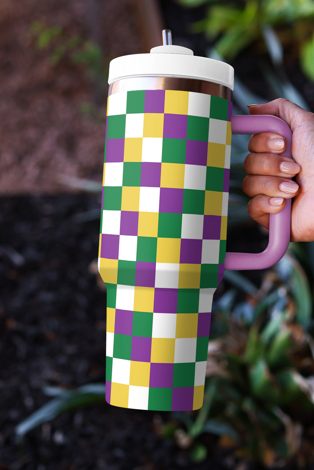Print Handle Checkered Handle Large Vacuum Cup 40OZ