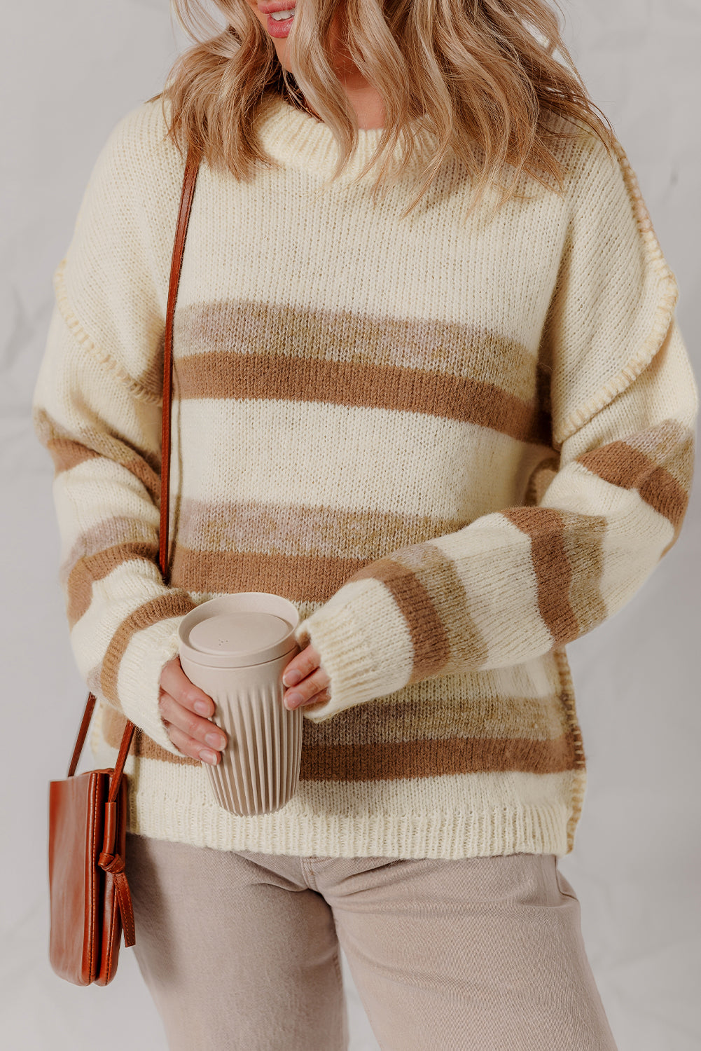 Exposed Seam Drop-Shoulder Knit Baggy Knit Top