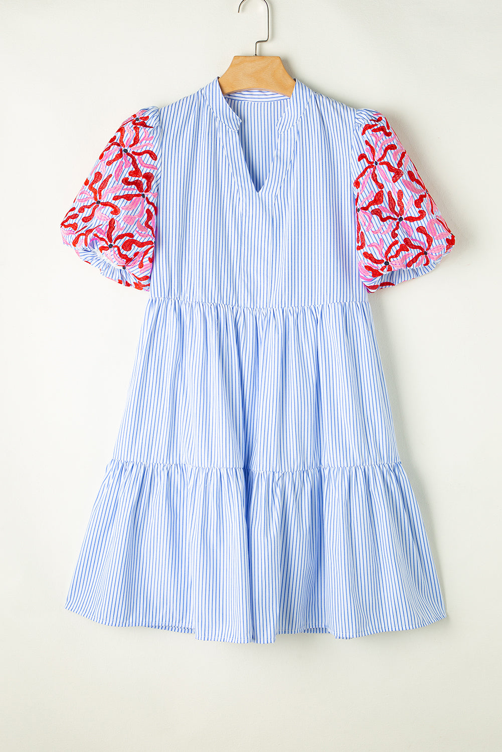 Women's Dress Featuring Balloon Sleeve Layered Ruffle-Trimmed Floral-Print