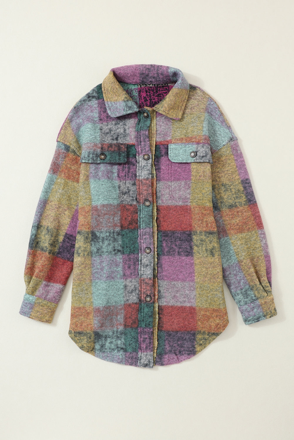 Women's Shacket Featuring Oversize Brushed Plaid Pocket-Detail