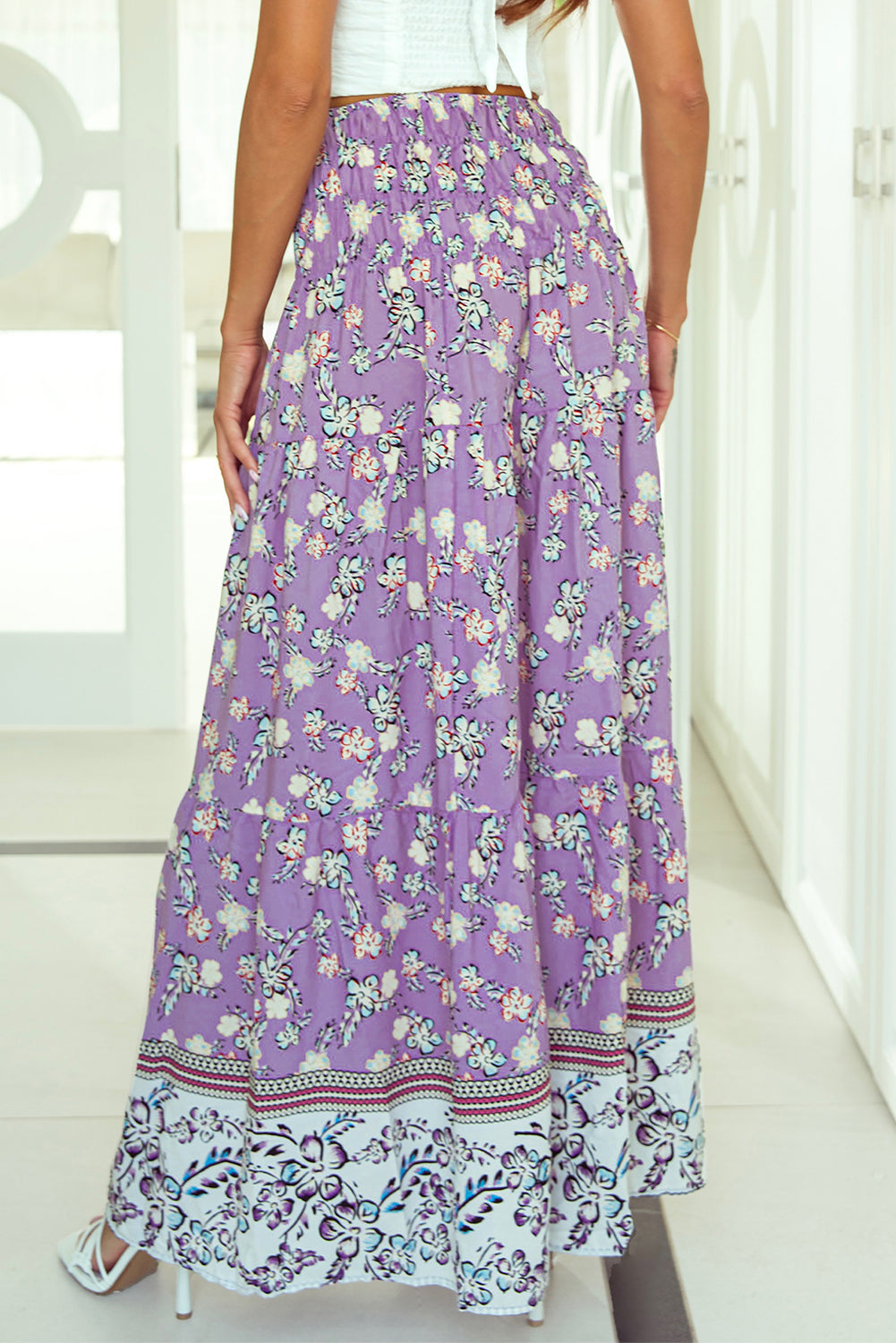Skirt for Women Shirred High-Rise Maxi Floral-Print