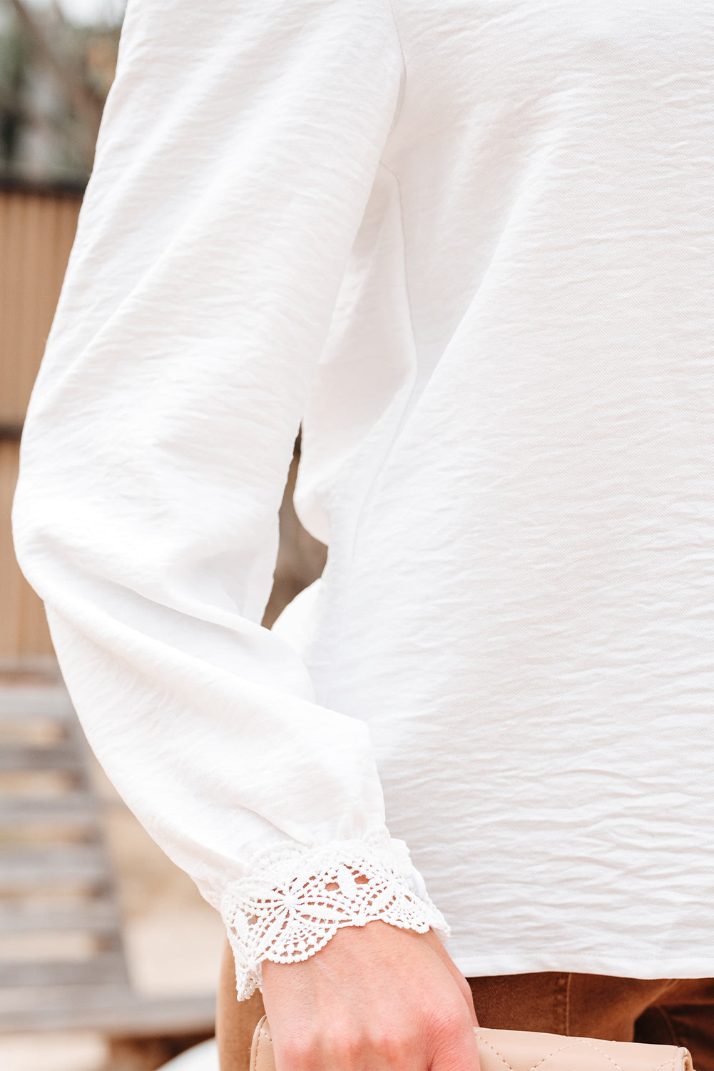Lace Patchwork Button-Front Stand-Neck Loose Shirt