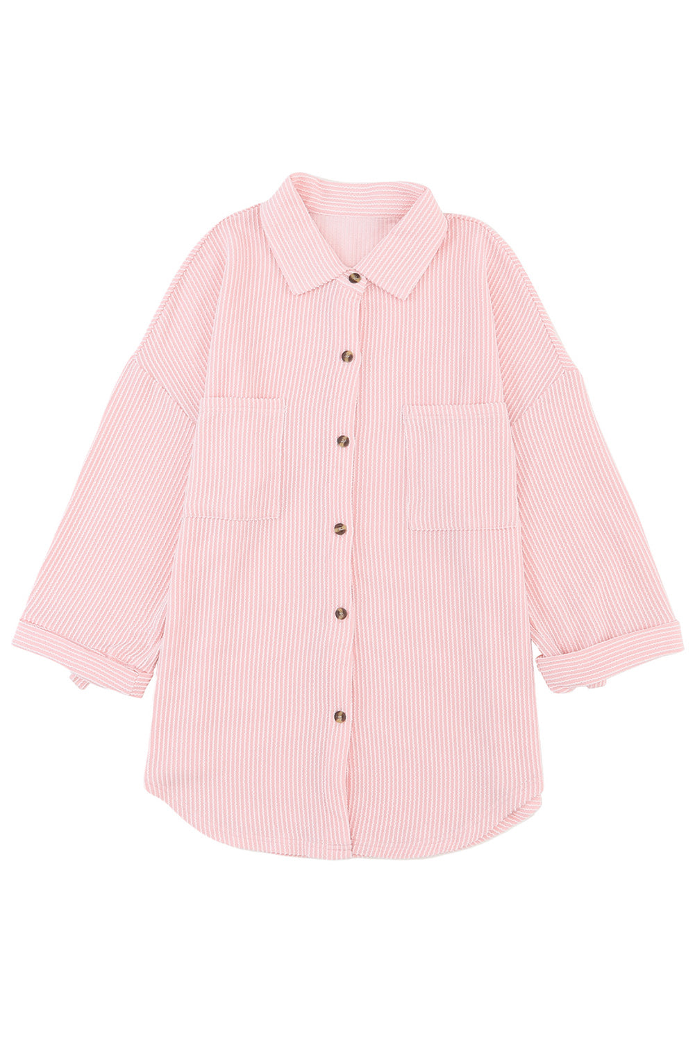 Women's Roll Tab Rib-Knitted Cording Shacket