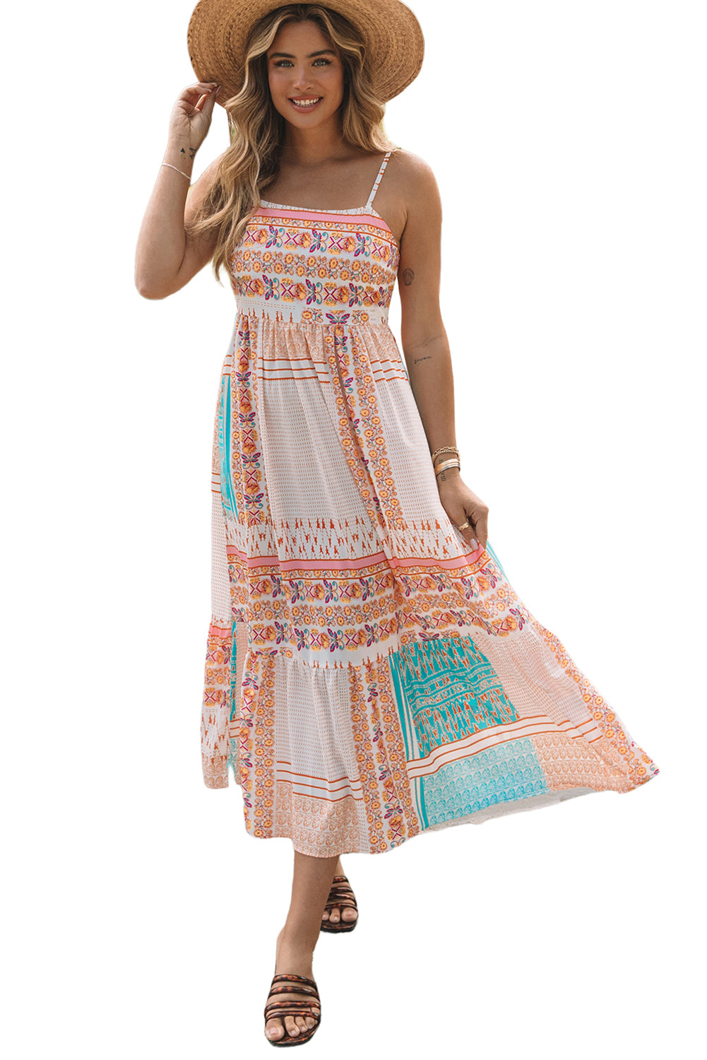 Women's Sundress with Print Square Neck Bohemian