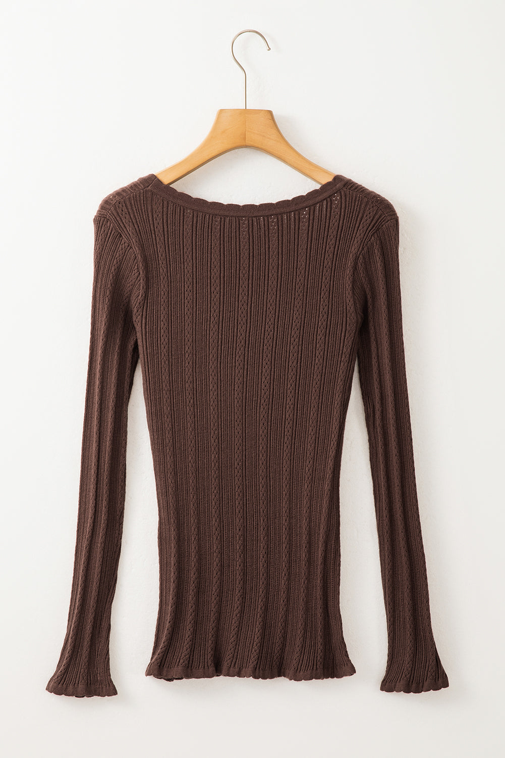 Women's Top with Knitted U Neck Slim Fit Long-Sleeve