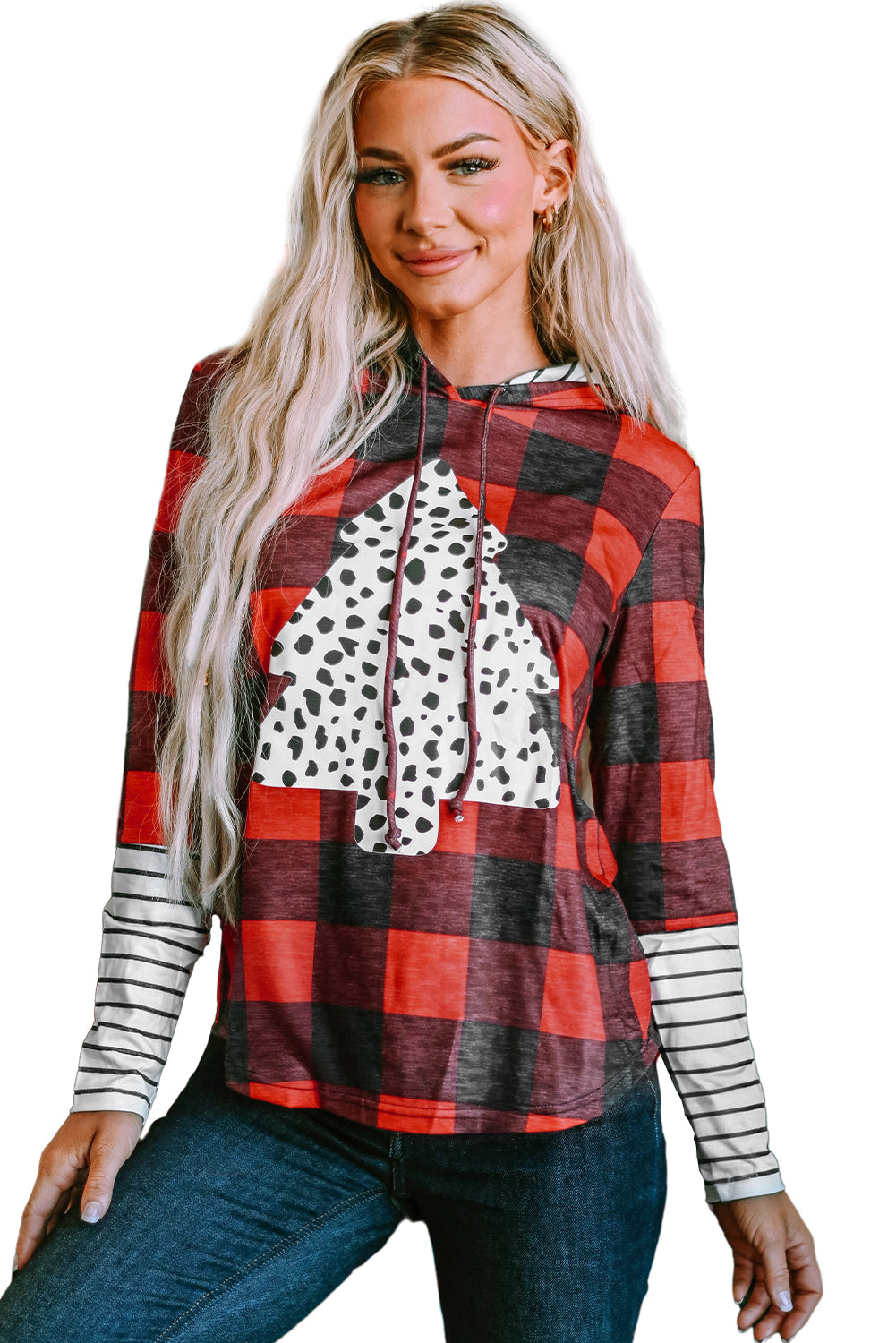 Women's Hoodie Featuring Plaid Christmas Tree Graphic-Print