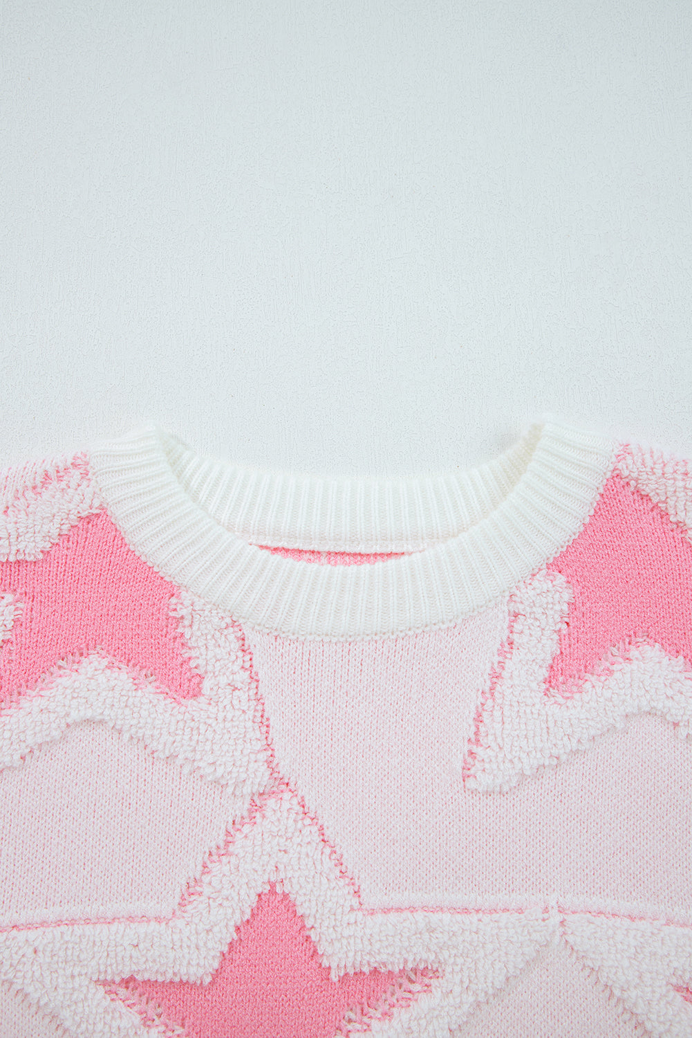 Roomy Cute Star Pattern Rib-Knit Edge Drop-Shoulder Knit Top