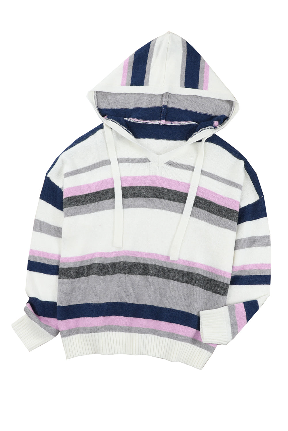 Women's Knit Sweater Featuring Striped Hooded Plus Size