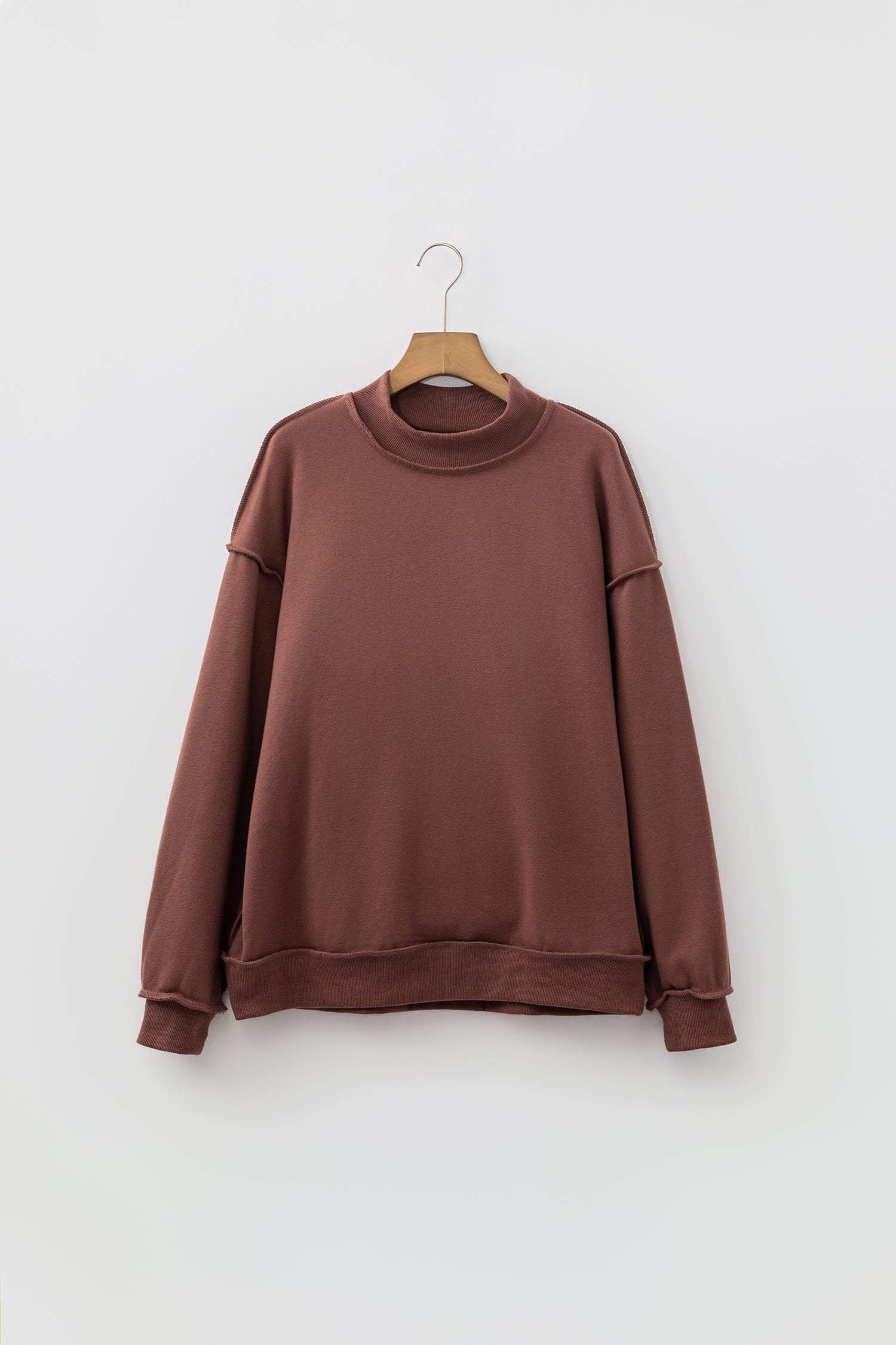 Coffee Reversible Oversize Drop-Shoulder Mock-Neck Sweatshirt