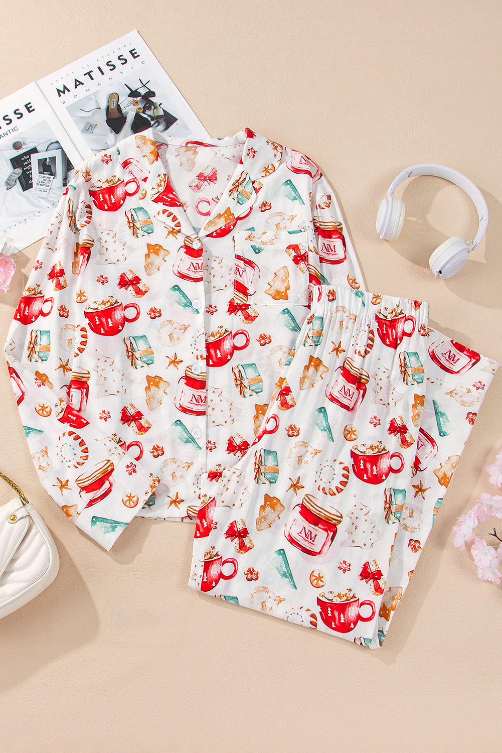 Christmas Shirt Pattern Long-Sleeved and Pants Pajama Set