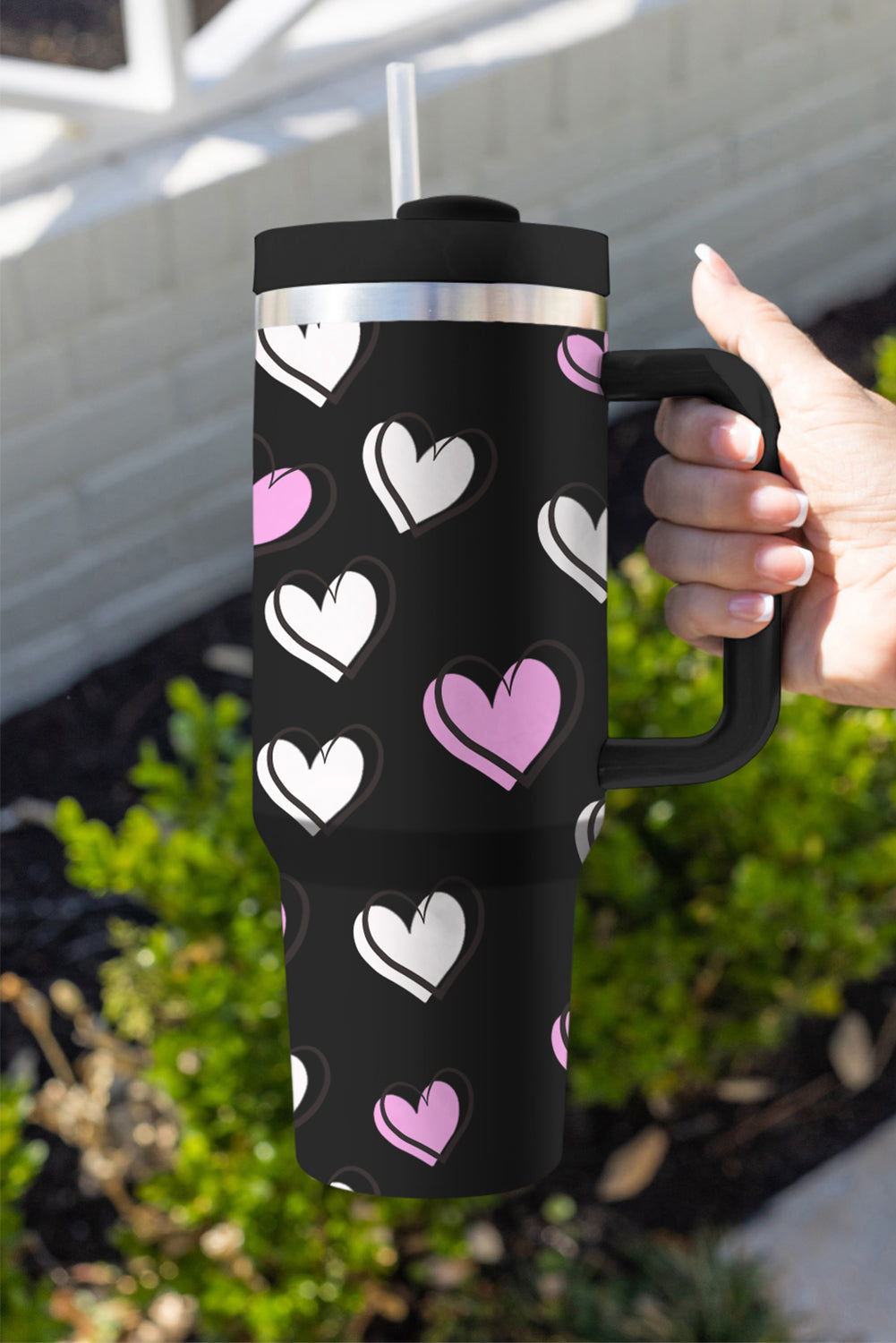 Valentines Thermos Heart Printed Cup with Handle 40oz