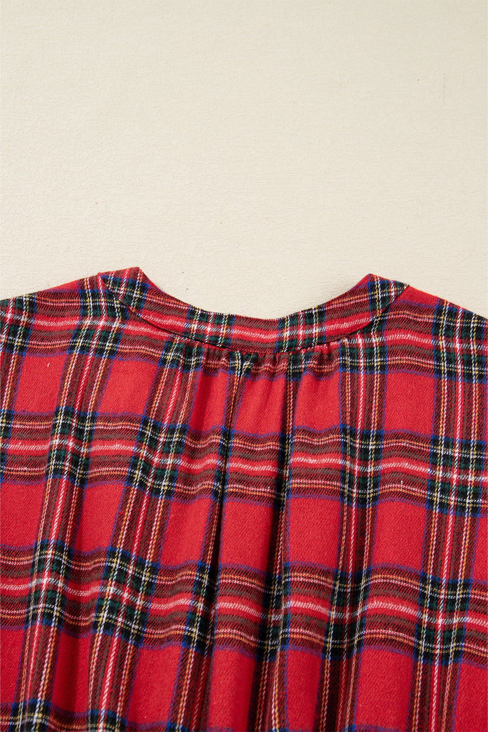 Christmas Plaid V-Neck 3/4 Sleeve Tie Waist Ruffle Hem Long Dress