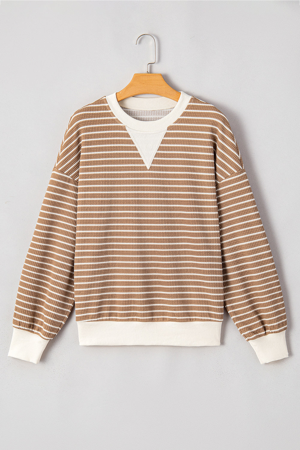Patched Edge Textured Round Neck Long Sleeve Top