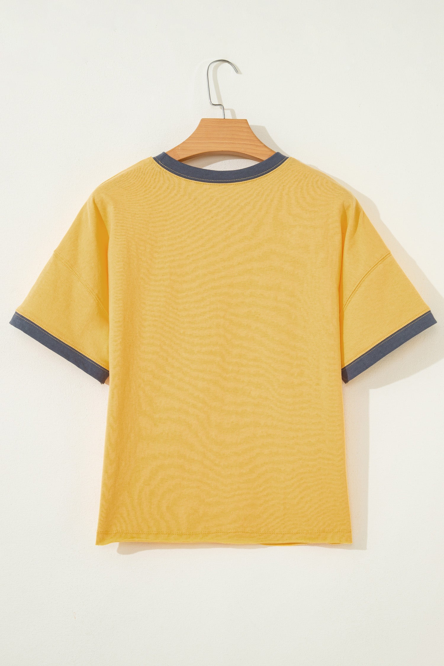 Contrast Trim Raw Hemline Short-Sleeved Loose Top