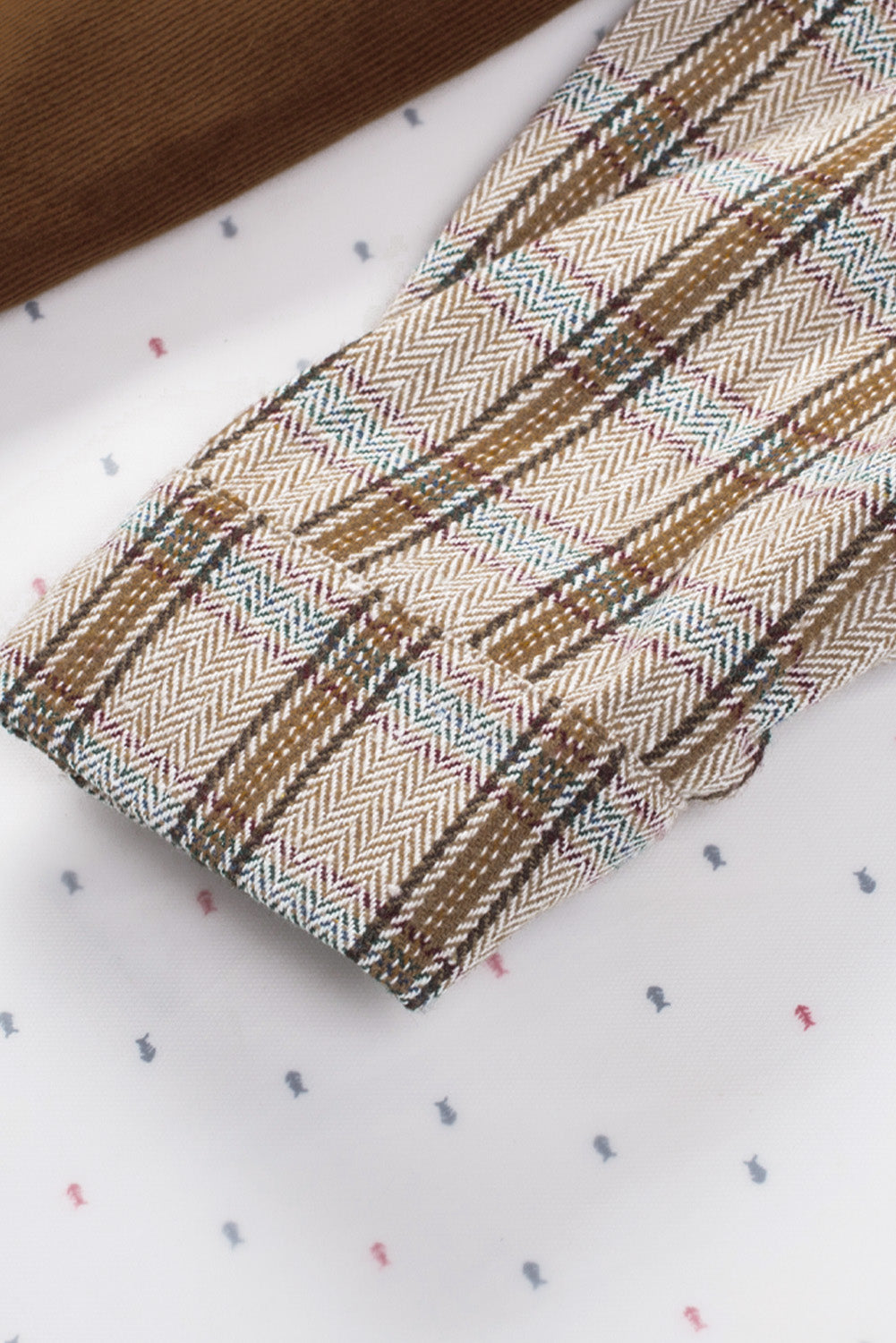 Women's Shirt Jacket Featuring Cord Plaid Patchwork