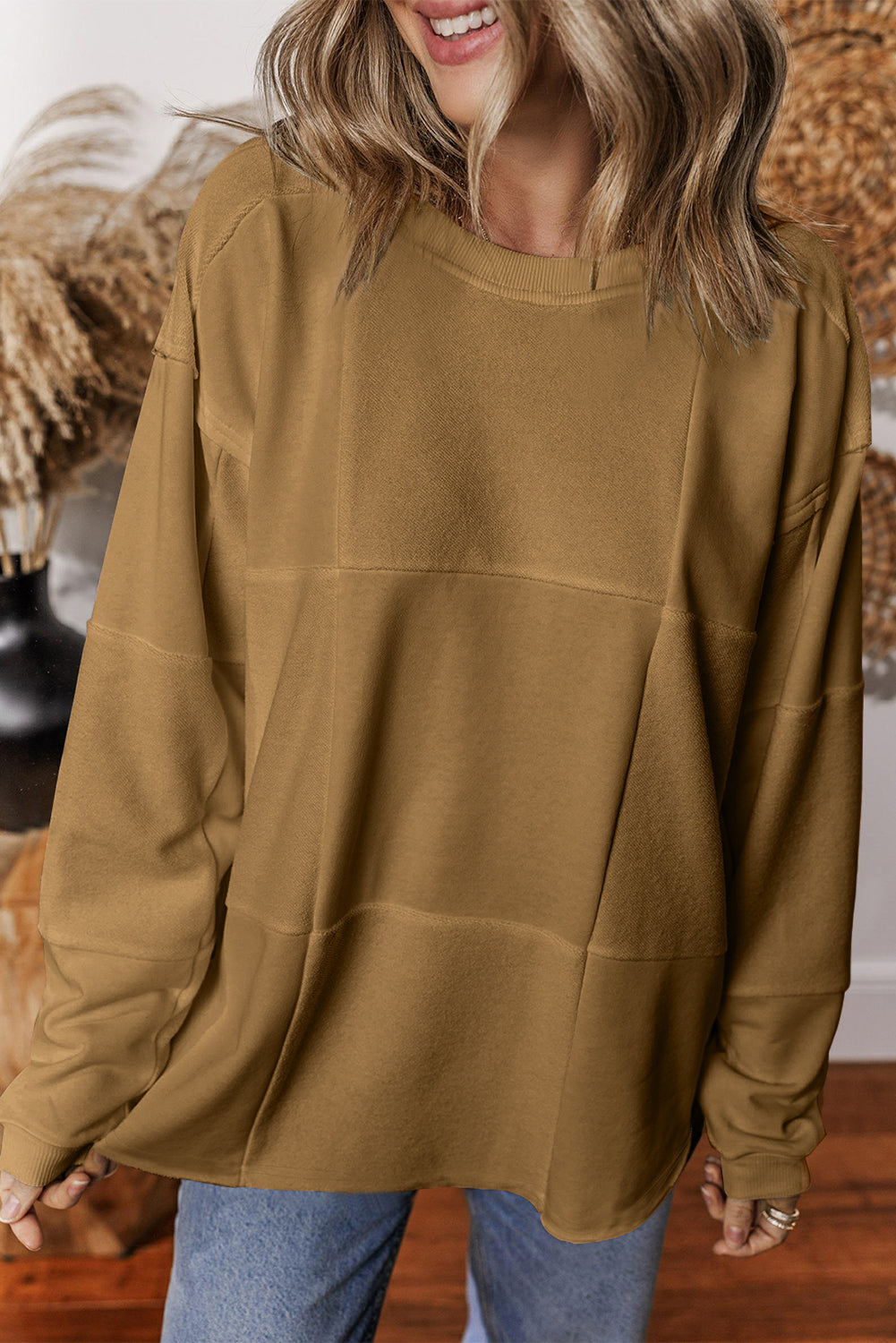 Patchwork Drop Shoulder Baggy Sweatshirt