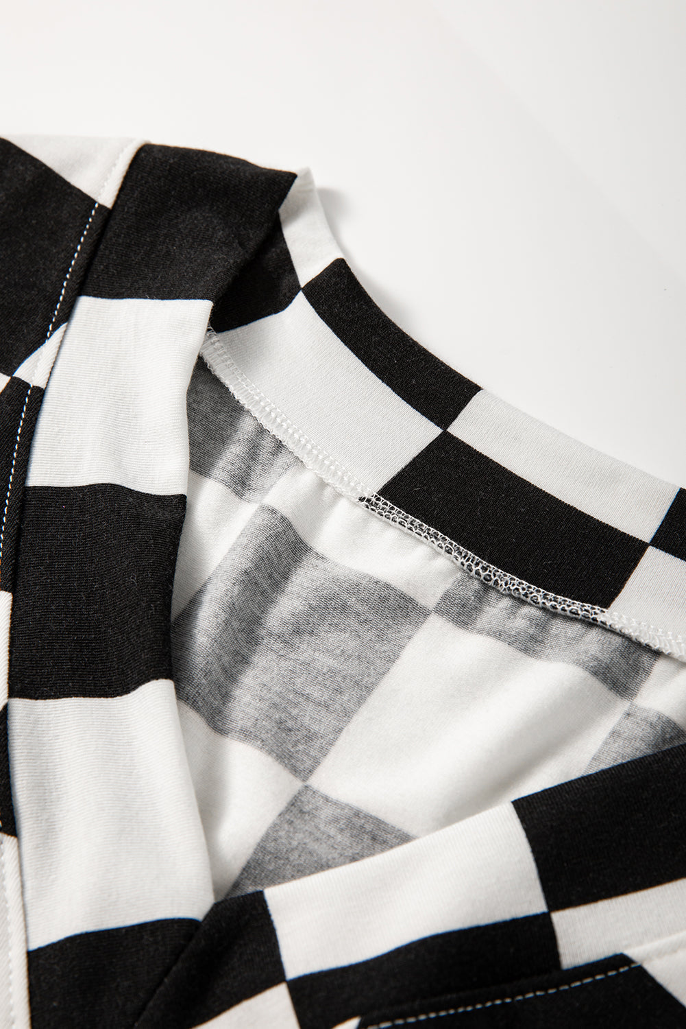 Print V-Neck Checkerboard V-Neck Loose Tee and Shorts Lounge Set