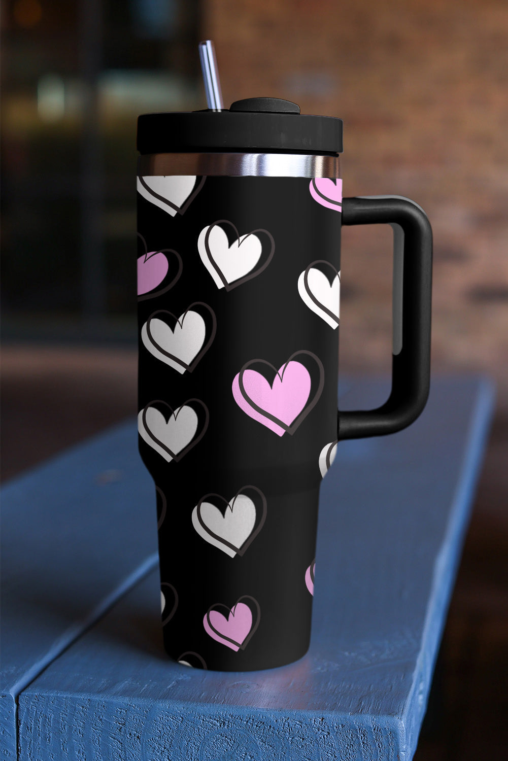 Valentines Thermos Heart Printed Cup with Handle 40oz