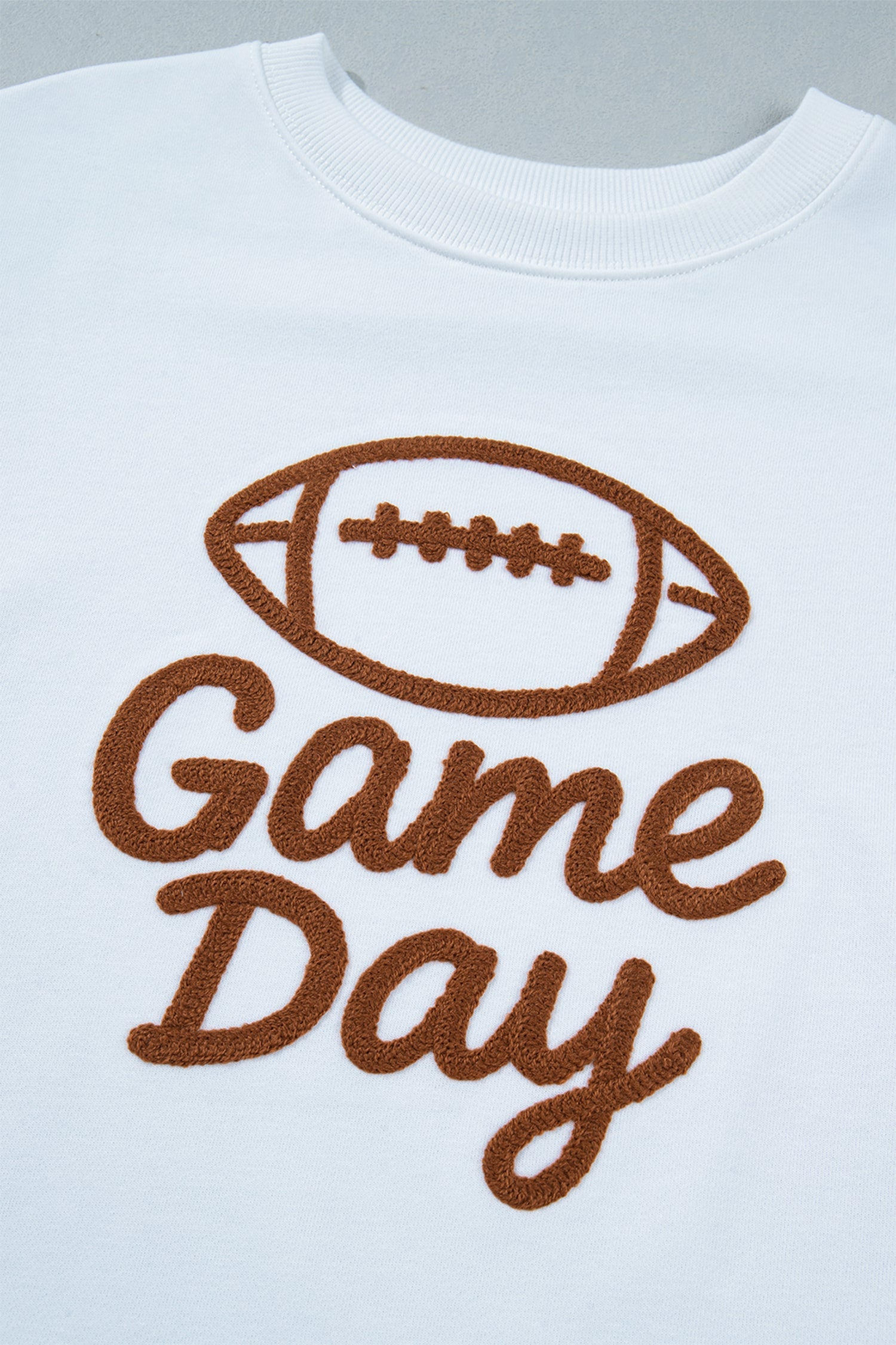 Embroidered Day Slogan Game Rugby Pattern Crewneck Sweatshirt in White