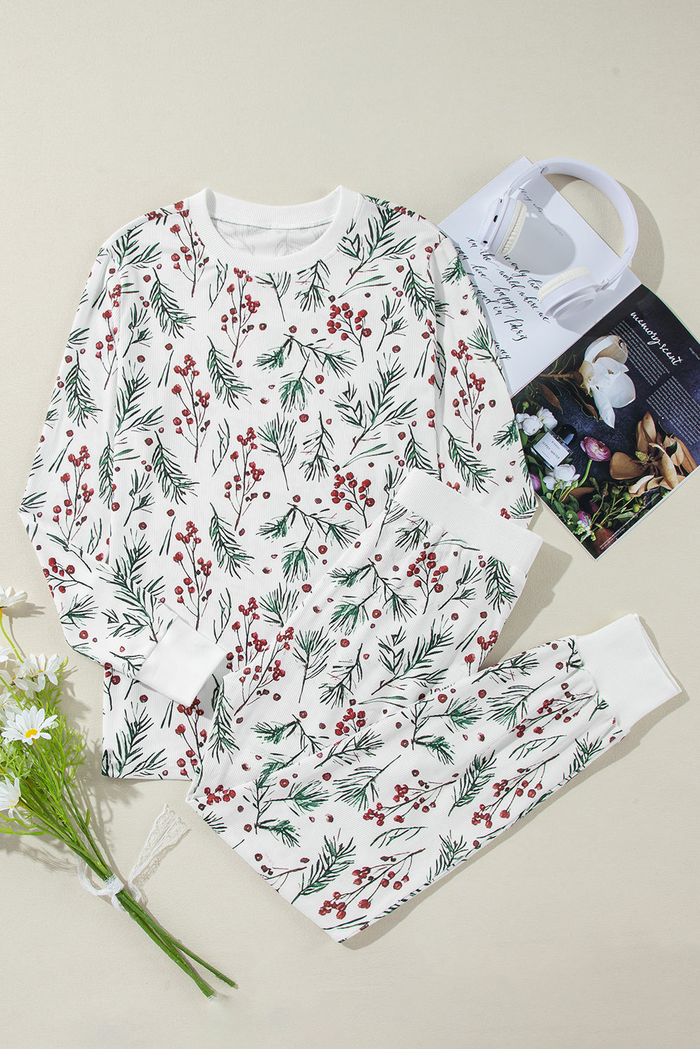 Holly Pullover Print Thermal Pants Lounge Set