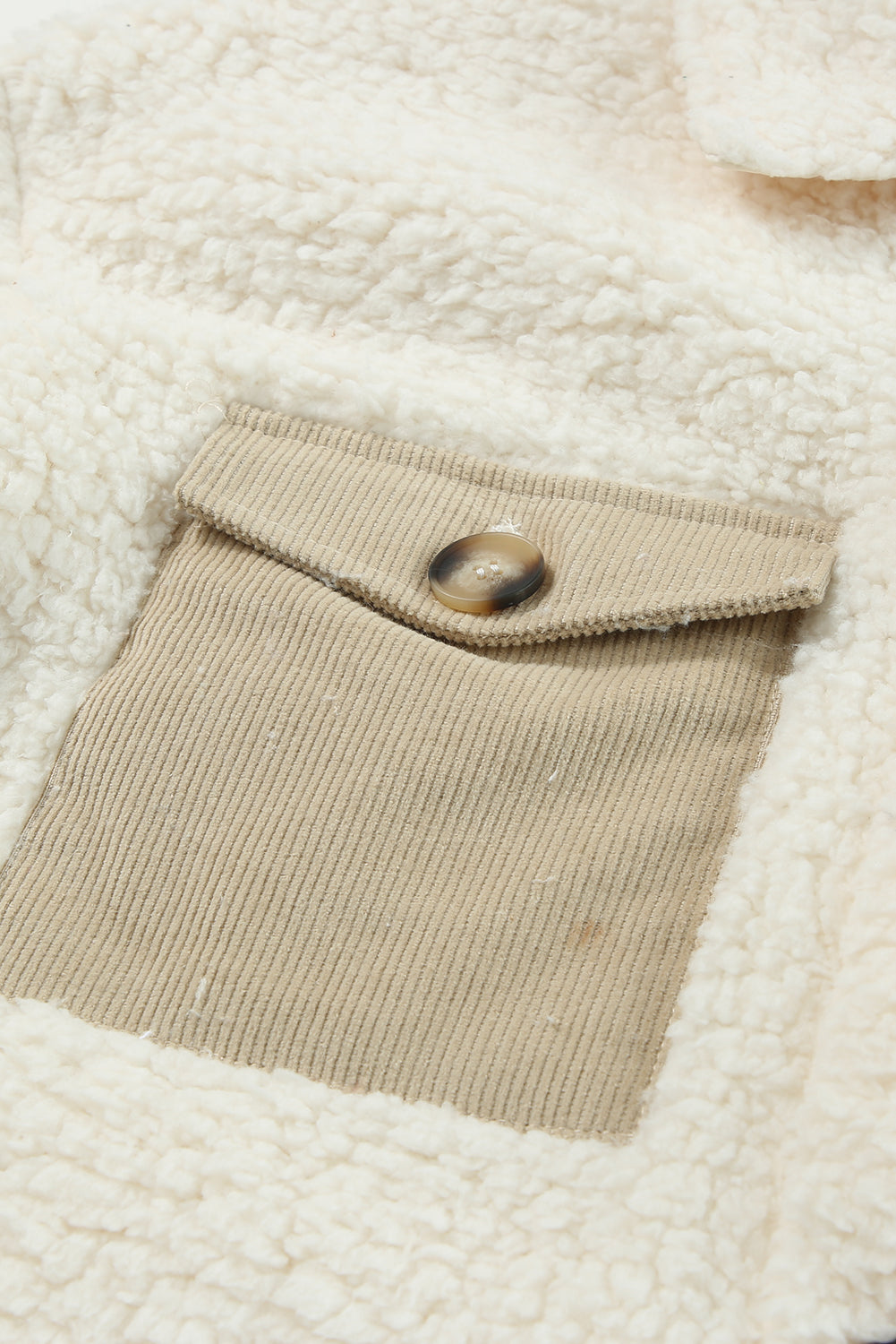 Contrast Flap Pocket Single Breasted Teddy Coat in Beige