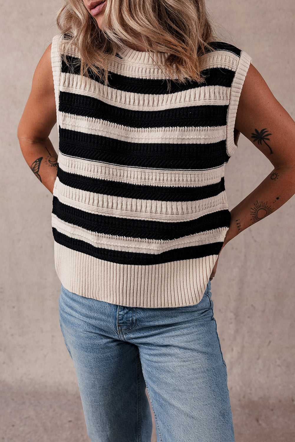 Women's Sweater Rib-Knitted Trim Knitted Vest