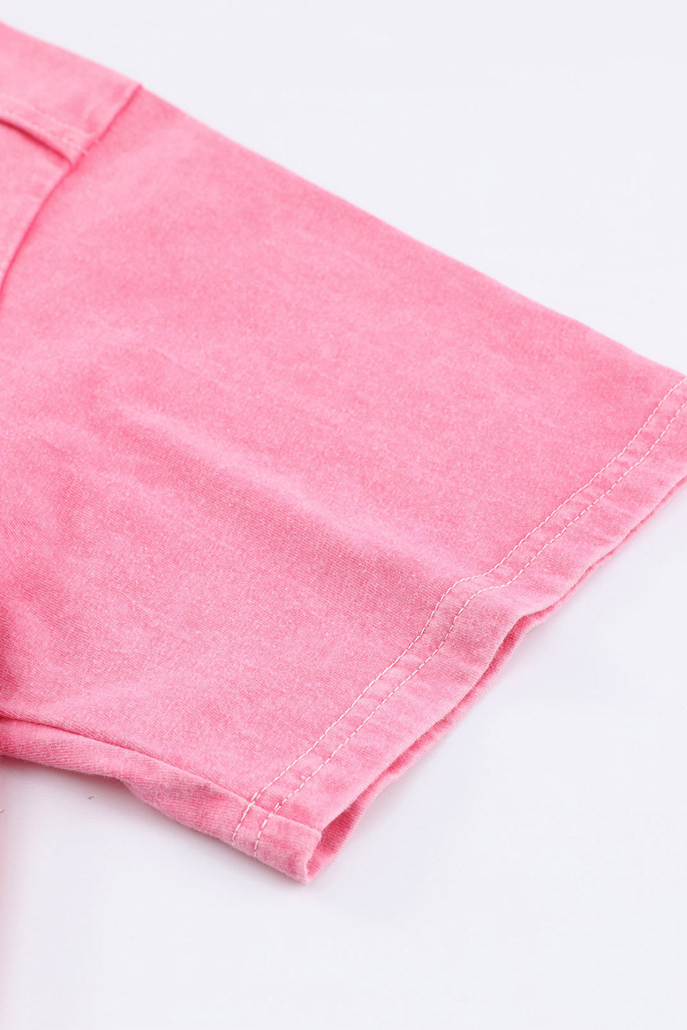 Women's T-shirt Featuring Lace-Trimmed Patch Pocket Acid Wash