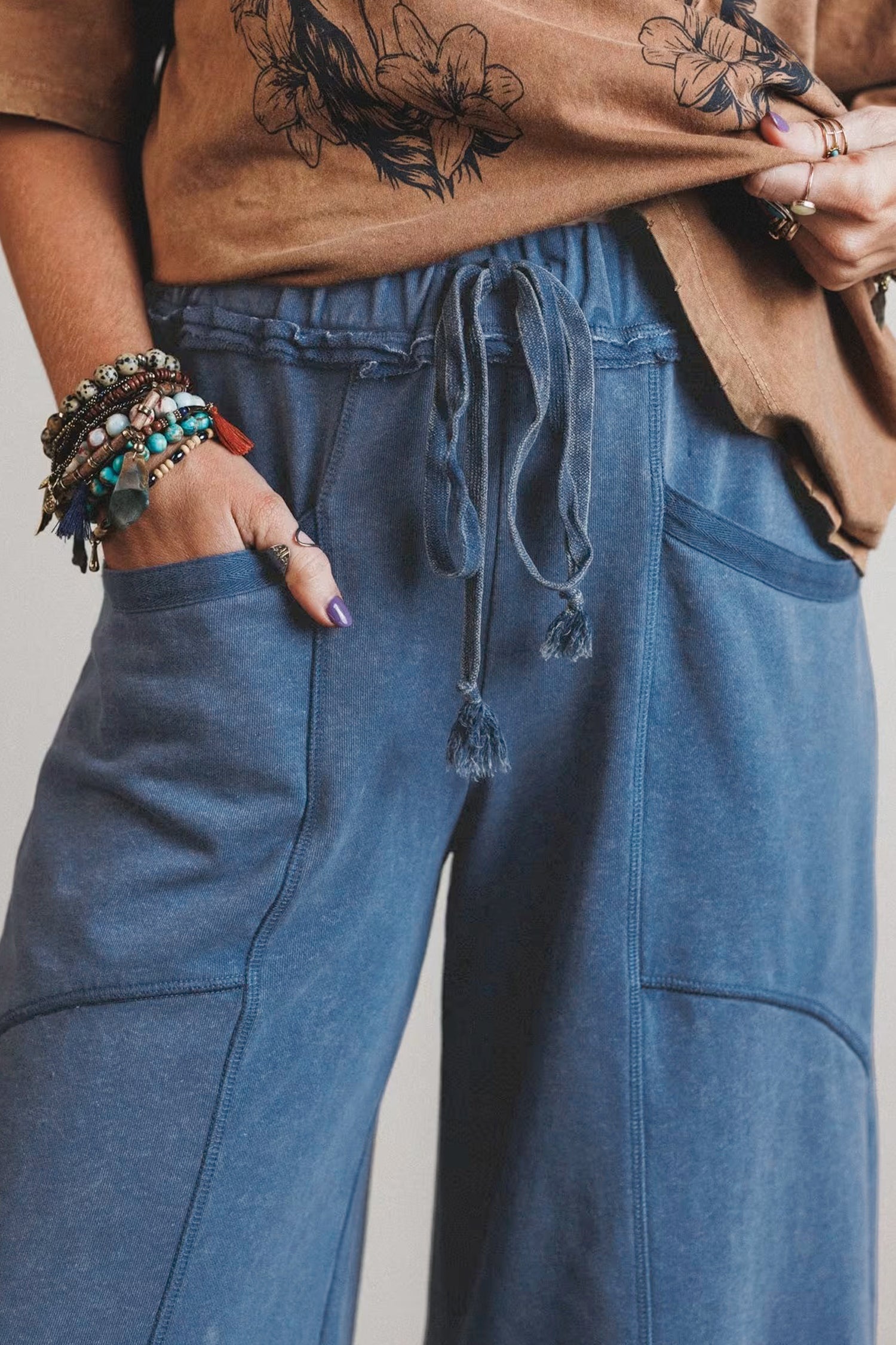 Retro High-Waisted Wide-Leg Western Pants in Ashleigh Blue
