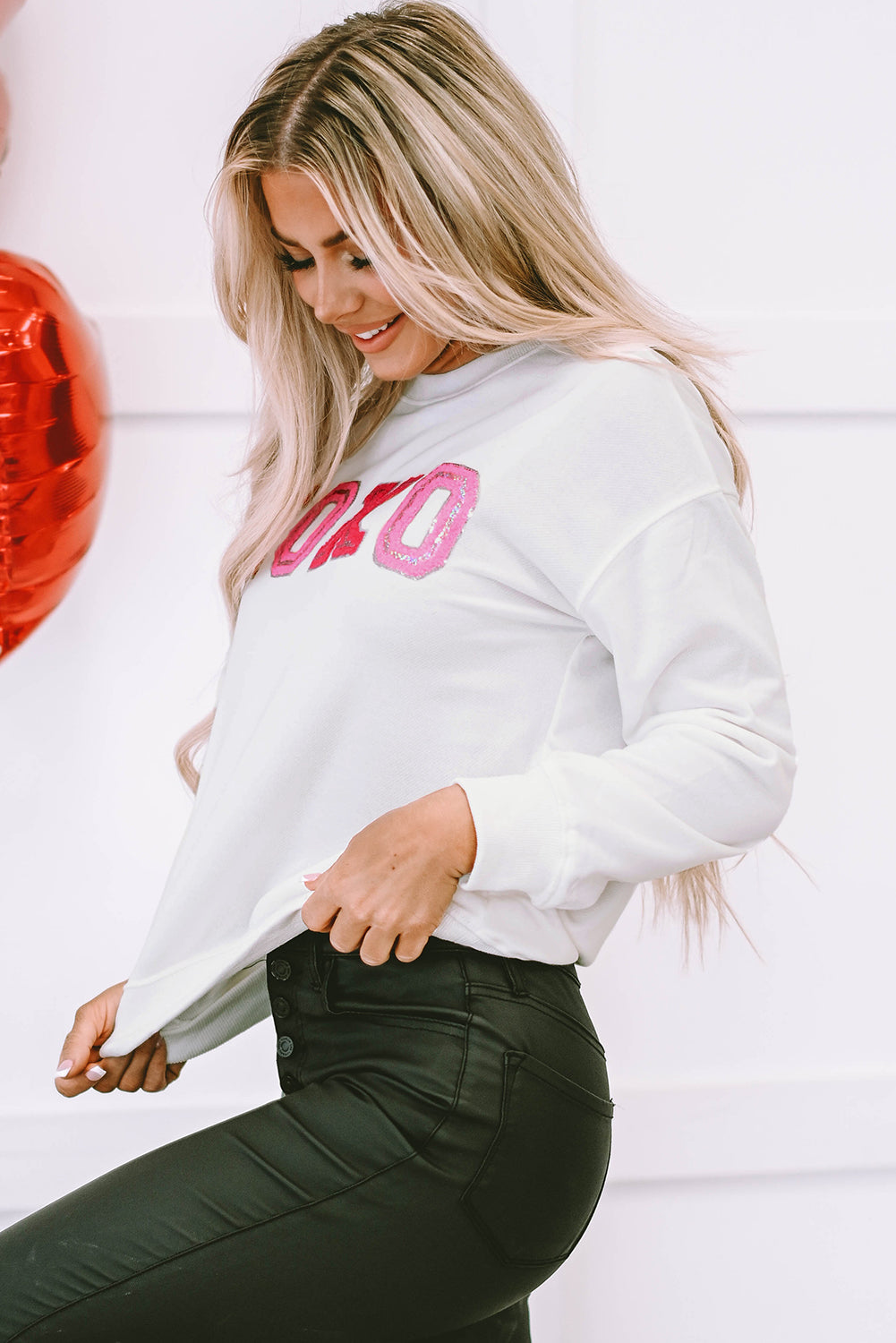 Women's Pullover Sweatshirt Featuring Valentine Shiny XOXO