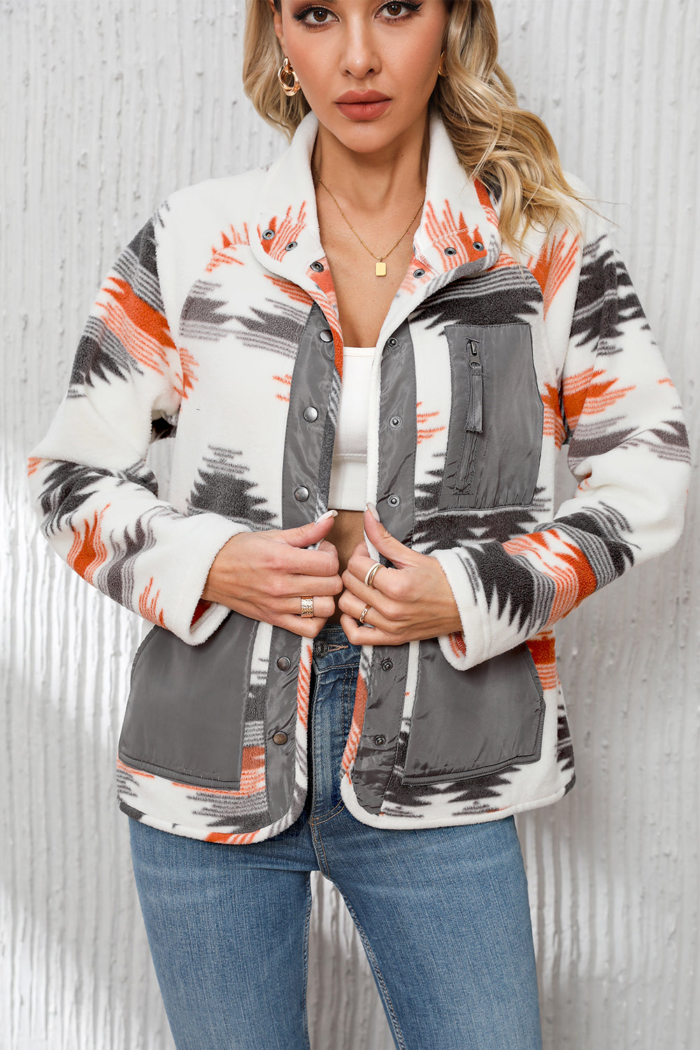 Jacket for Women Aztec Fleece Snap Button