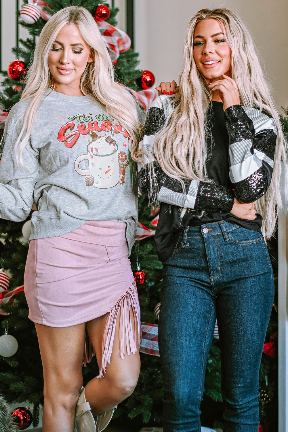 Top for Women Raglan-Sleeve Sequin Plaid