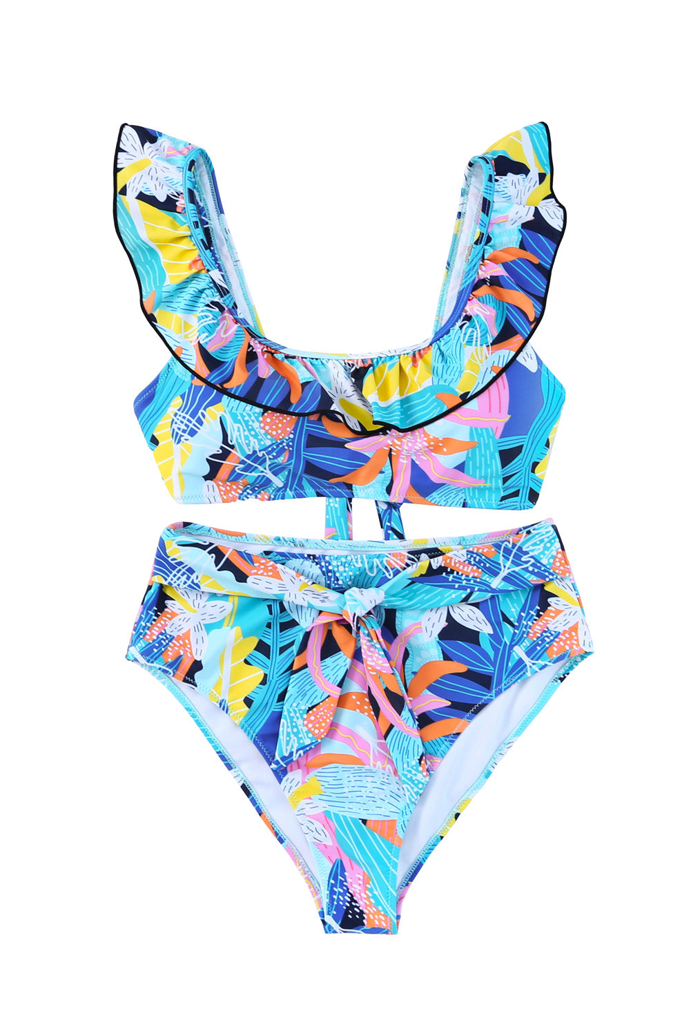 Women's Swimsuit with High-Rise Ruffle-Trimmed Tie