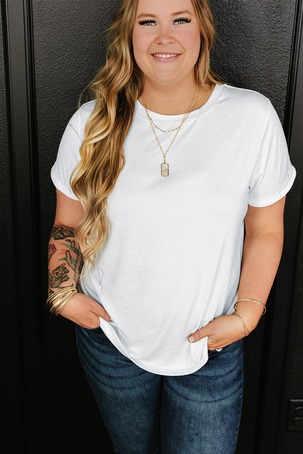 T-shirt for Women Plus Size Rolled Sleeve