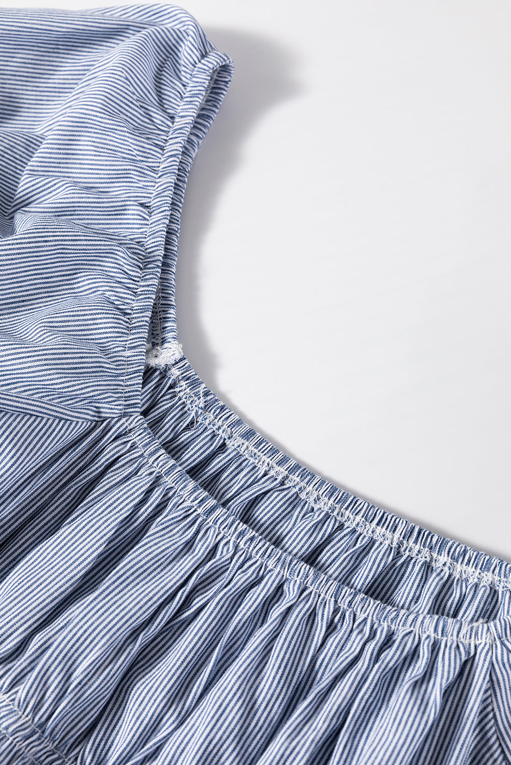 Cute Sky Blue Stripe Square Neck Ruched Babydoll Dress