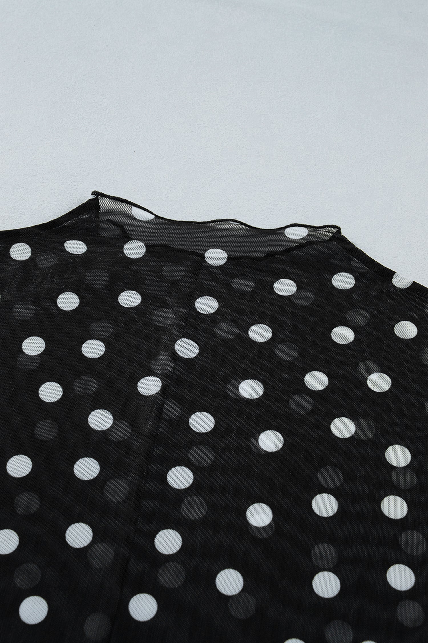 Plus Size Mock-Neck Polka-Dot Long-Sleeved Mesh Top in Black