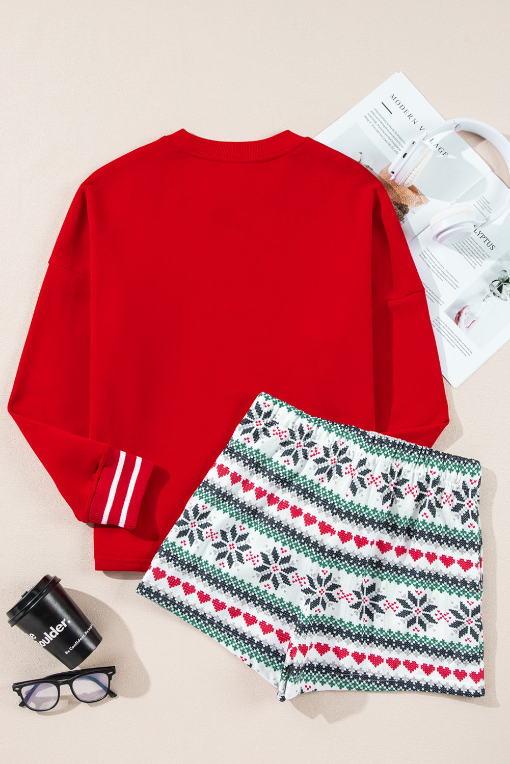 Print SLEIGH Snowflake Long-Sleeved Wide-Leg Lounge Set